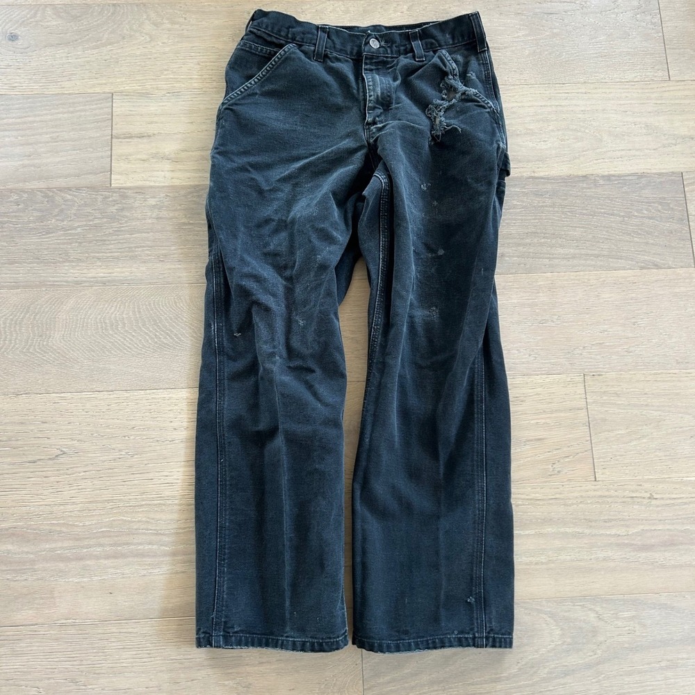 Carhartt Loose Fit Carpenter Pants Faded Black Distressed Workwear W28 L27